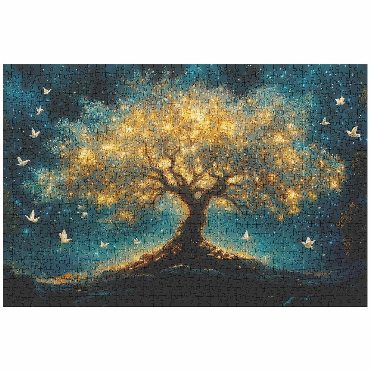 1,014-Piece Jigsaw Puzzle | Radiant Christian Tree of Life Surrounded by White Doves & Divine Light | Inspirational Gift
