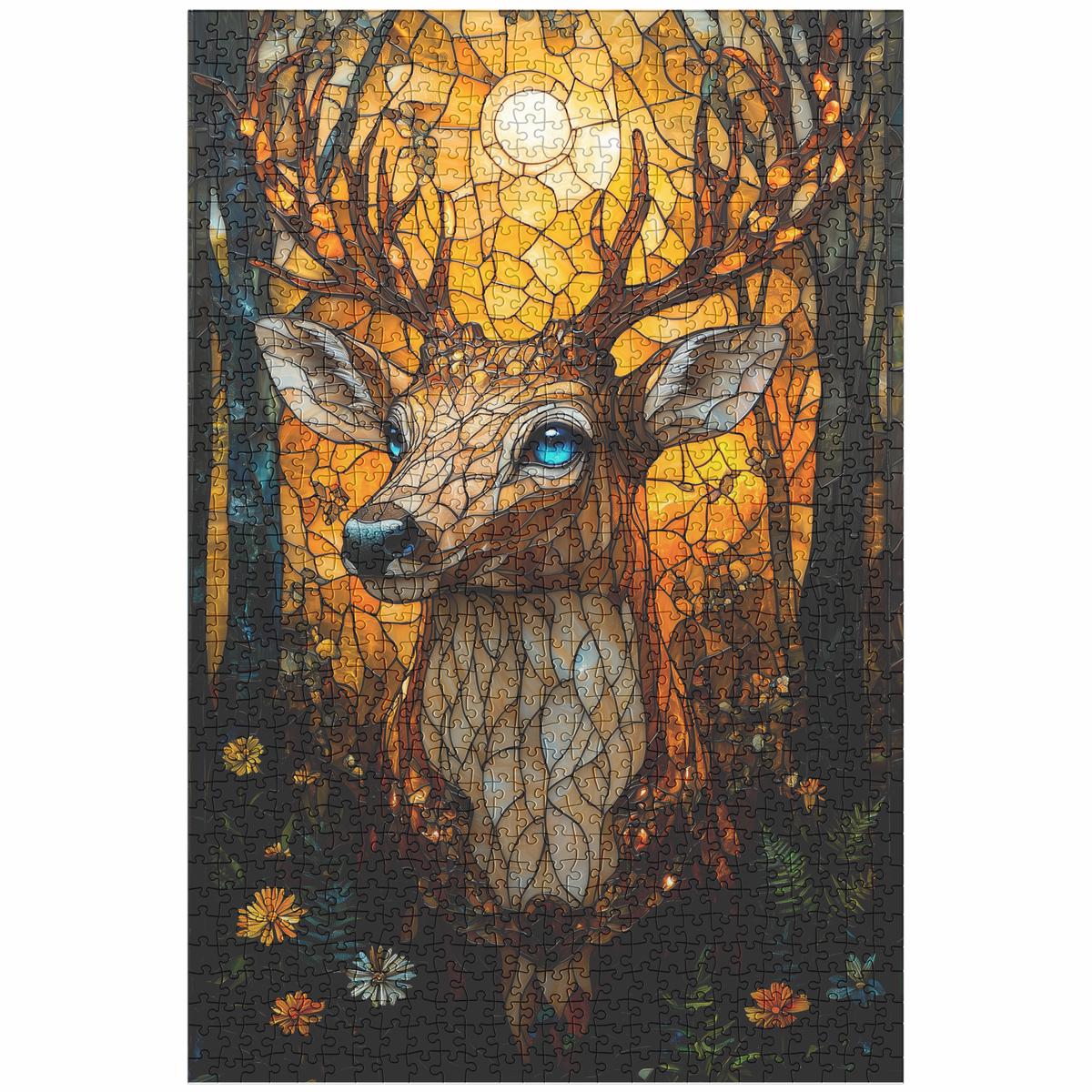 Young Buck Deer with Antlers Stained Glass 1014-Piece Jigsaw Puzzle